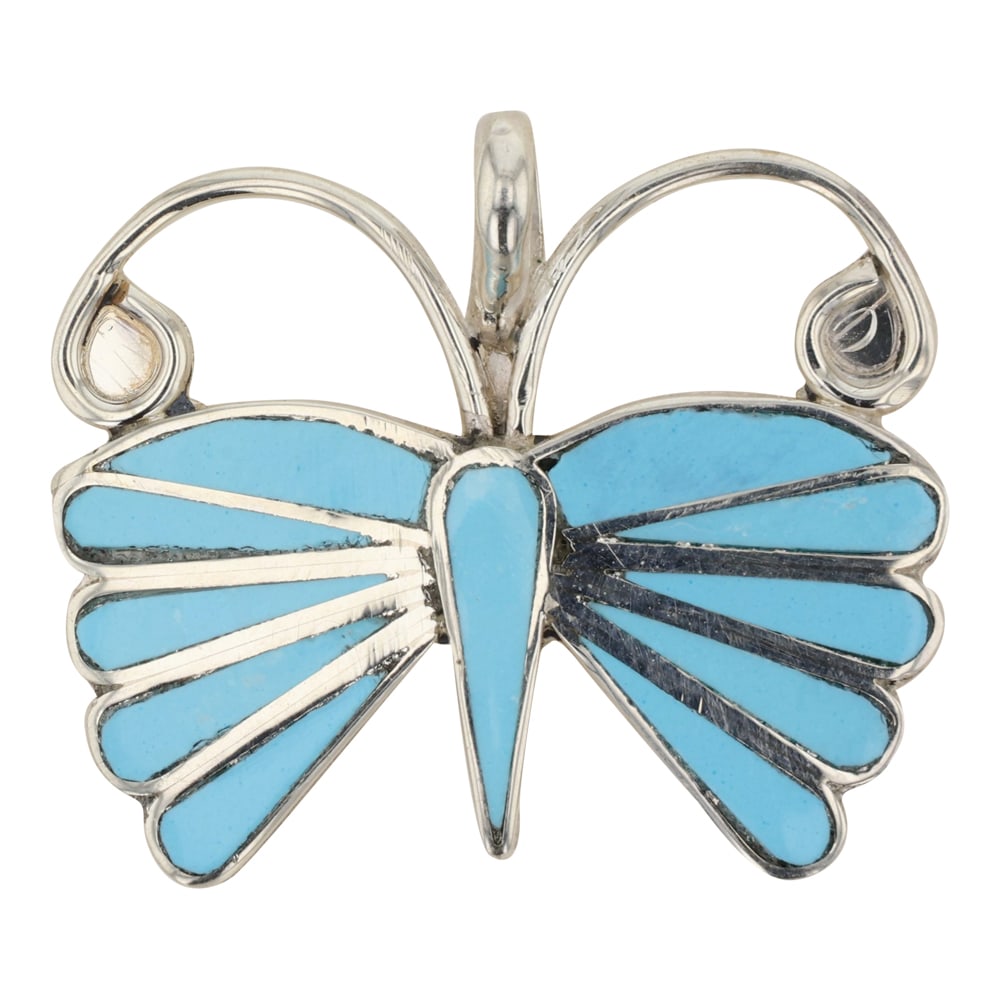 Zuni Sleeping Beauty Turquoise Inlay Butterfly Pin (1 of 2)