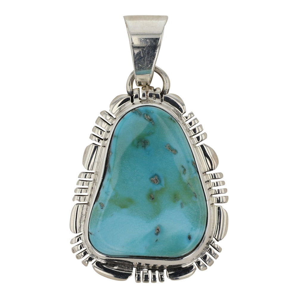 Norbert Johnson Navajo Kingman Turquoise Pendant: Sterling Silver | Genuine Kingman Turquoise | Norbert Johnson Navajo Kingman Turquoise Pendant | Navajo Native American Southwest Indian Jewelry | Good (no breaks or damages) | Approximate Weight: 8 G