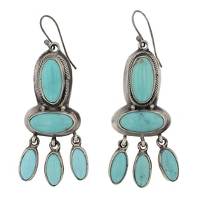 Navajo Compitos Turquoise Chandelier Earrings