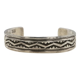 Darrin Bill Navajo Vintage Plain Silver Deep Stamp Men's Cuff Bracelet