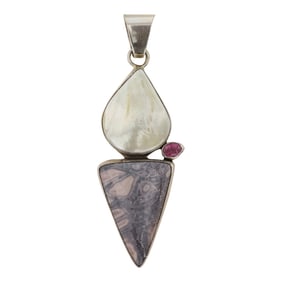 Ella Peter Navajo Cultured Pearl Garnet & Agate Pendant