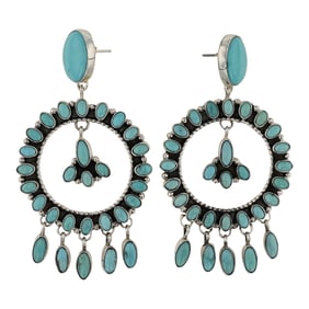 Sheila Becenti Navajo Compitos Turquoise Chandelier Earrings