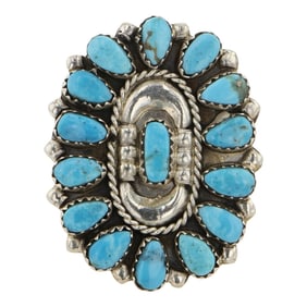 Vintage Navajo Kingman Turquoise Cluster Ring