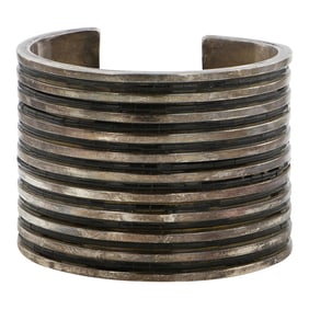 Alois Wagner Kewa Santo Domingo Artist Vintage Acoma Jet Inlay Wide Large Cuff Bracelet