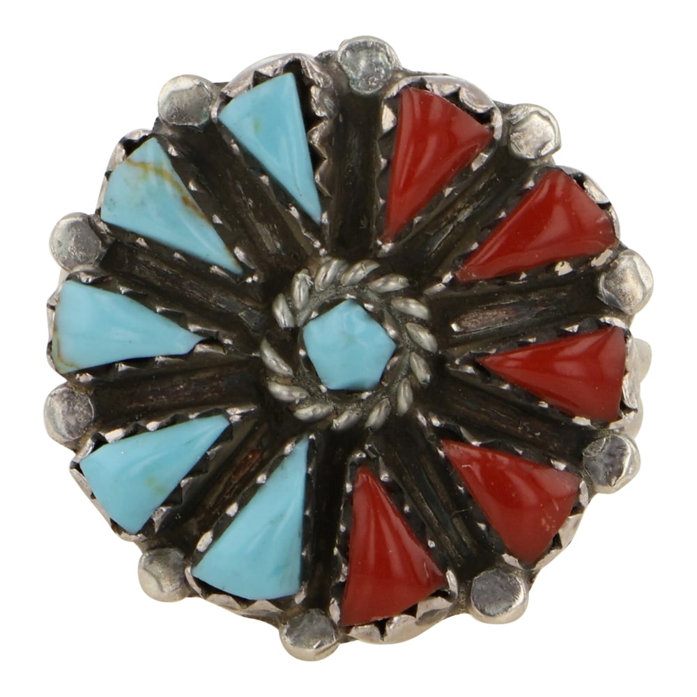 Vintage Zuni Turquoise & Coral Cluster Ring (1 of 3)