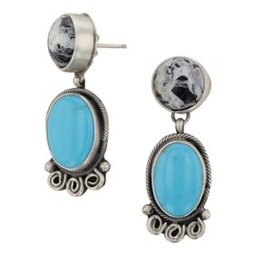 Rena Shelly Navajo Turquoise & White Buffalo Earrings
