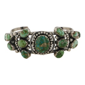 Ray Bennett Navajo Sonoran Gold Turquoise Cluster Cuff Bracelet