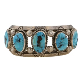 Navajo Vintage Kingman Turquoise Cuff Bracelet