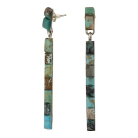 Tricia Smith Navajo Nevada Turquoise Cobblestone Inlay Earrings
