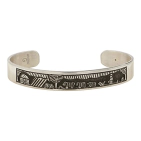 Navajo Plain Silver Story Teller Cuff Bracelet