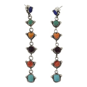 Juanita McDonald Navajo Turquoise Spiny Oyster & Lapis Multi Color Earrings