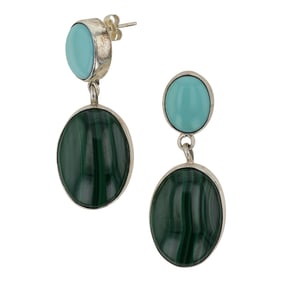 Ronald Tom Navajo Turquoise & Malachite Earrings