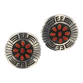 Navajo Mediterranean Coral Cluster Earrings
