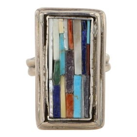 Henry Rosetta Santo Domingo Vintage Turquoise Coral Lapis Spiny Oyster MoP & Lapis Inlay Ring
