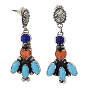 Rena Shelly Navajo Turquoise Lapis & Spiny Oyster Earrings