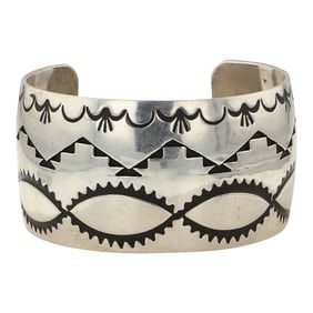 Della & Francis James Navajo Plain Silver Wide Cuff Bracelet