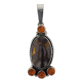 Rena Shelly Navajo Fire Opal & Amber Pendant