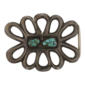 Vintage Navajo Nevada Turquoise Sandcast Belt Buckle