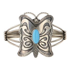 Marita Benally Navajo Sleeping Beauty Turquoise Butterfly Bracelet