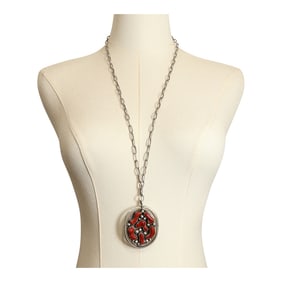 Navajo Vintage Mediterranean Coral & Turquoise Reversible Impressive Detailed Reversible Necklace