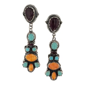 Lydia Begay Navajo Turquoise & Spiny Oyster Earrings