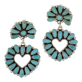 Lenora Begay Navajo Compitos Turquoise Heart Earrings