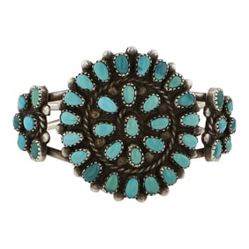 Vintage Zuni Turquoise Cluster Cuff Bracelet