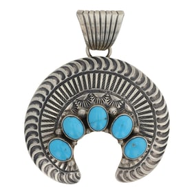 Mary Ann Spencer Navajo Kingman Turquoise Naja Pendant