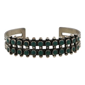 Vintage Fred Harvey Era Fox Turquoise Two Row Cuff Bracelet
