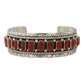 Chris Charley Navajo Mediterranean Coral Cuff Bracelet