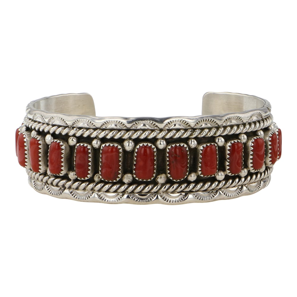 Chris Charley Navajo Mediterranean Coral Cuff Bracelet (1 of 3)