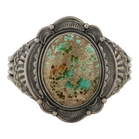Raymond Bennett Jr. (1973-2017) Talented Navajo Silversmith Carico Lake Turquoise Cuff Bracelet