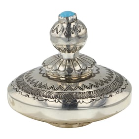 Jeffery Castillo Navajo Kingman Turquoise Handmade Sterling Silver Pot