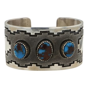 Danny Clark (1946-2021) Navajo Gem Grade Turquoise Intricate Cuff Bracelet