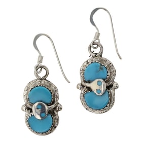Effie Calavaza Zuni Kingman Turquoise Snake Earrings