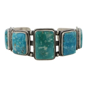 Ray Bennett Navajo Fox Turquoise Large Five Stone Graduated Cuff Bracelet
