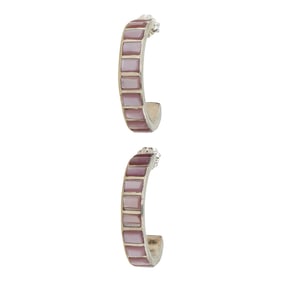 Zuni Pink Mussel Shell Inlay Hoop Earrings