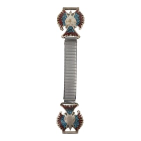 Vintage Navajo Turquoise & Coral Chip Inlay Watch Tips