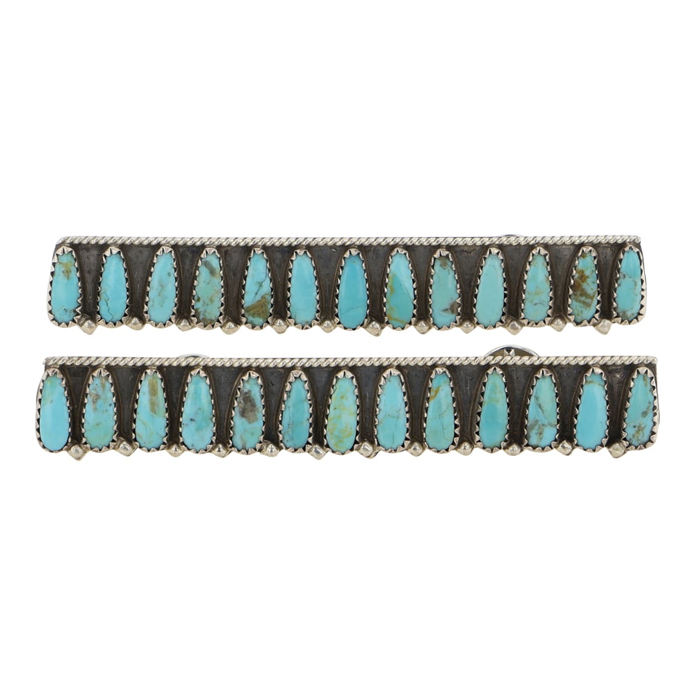 Vintage Navao Turquoise Set of Two Matching Pins: Sterling Silver | Genuine Turquoise | Vintage Navao Turquoise Set of Two Matching Pins | Navajo Native American Southwest Indian Jewelry | Good (no breaks or damages) | Approximate Weight: 15 Grams | 