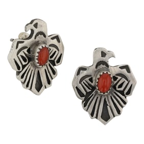 RB Navajo Mediterranean Coral Thunderbird Earrings
