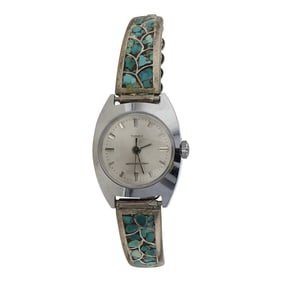 Vintage Zuni Turquoise Inlay Watch Bracelet