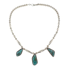 Navajo Blue Ridge Turquoise Three Stone Necklace