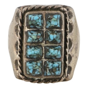 Vintage Navajo Turquoise Chip Inlay Ring