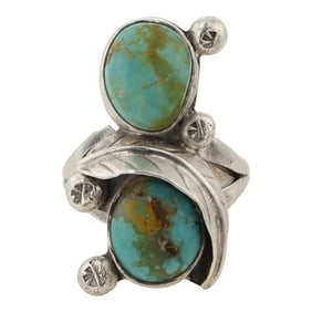 Vintage Navajo Nevada Turquoise Two Stone Ring