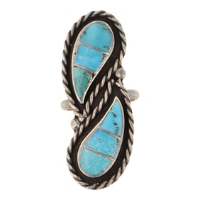 Vintage Zuni Sleeping Beauty Turquoise Inlay Ring
