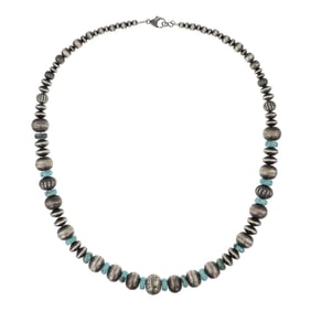 Navajo Oxidized Beads Mixed Sizes Kingman Turquoise Mixed Beads Graduated Necklace