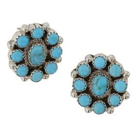 Navajo Kingman Turquoise Cluster Earrings