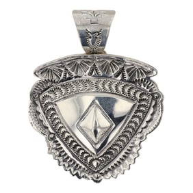 Delayne Reeves Navajo Plain Silver Stamp-Work Arrowhead Pendant