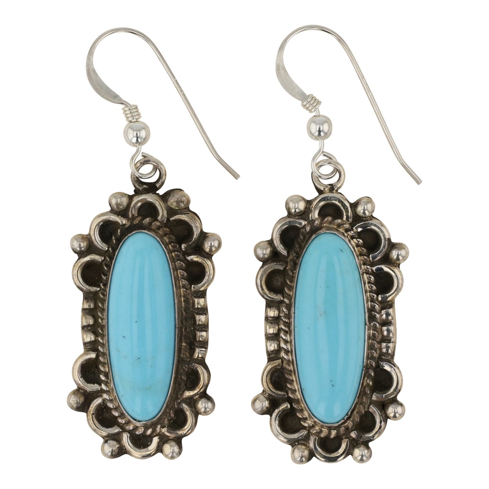 Della Wyllie Navajo Kingman Turquoise Earrings: Sterling Silver | Genuine Kingman Turquoise | Della Wyllie Navajo Kingman Turquoise Earrings | Navajo Native American Southwest Indian Jewelry | Good (no breaks or damages) | Approximate Weight: 11 Gr