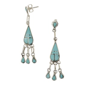 Zuni Kingman Turquoise Inlay Earrings
